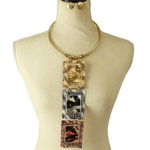 METAL FASHION DROP CHOKER NECKLACE SET